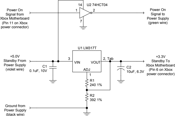 Figure C-4: Example schematic diagram of the ATX power supply replacement adapter board