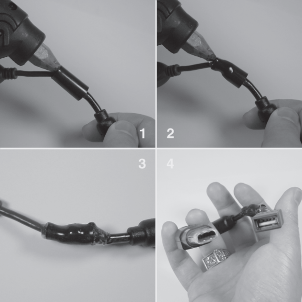 Figure 4-5: Sealing the cable joints with heat shrink tubing and hot glue.